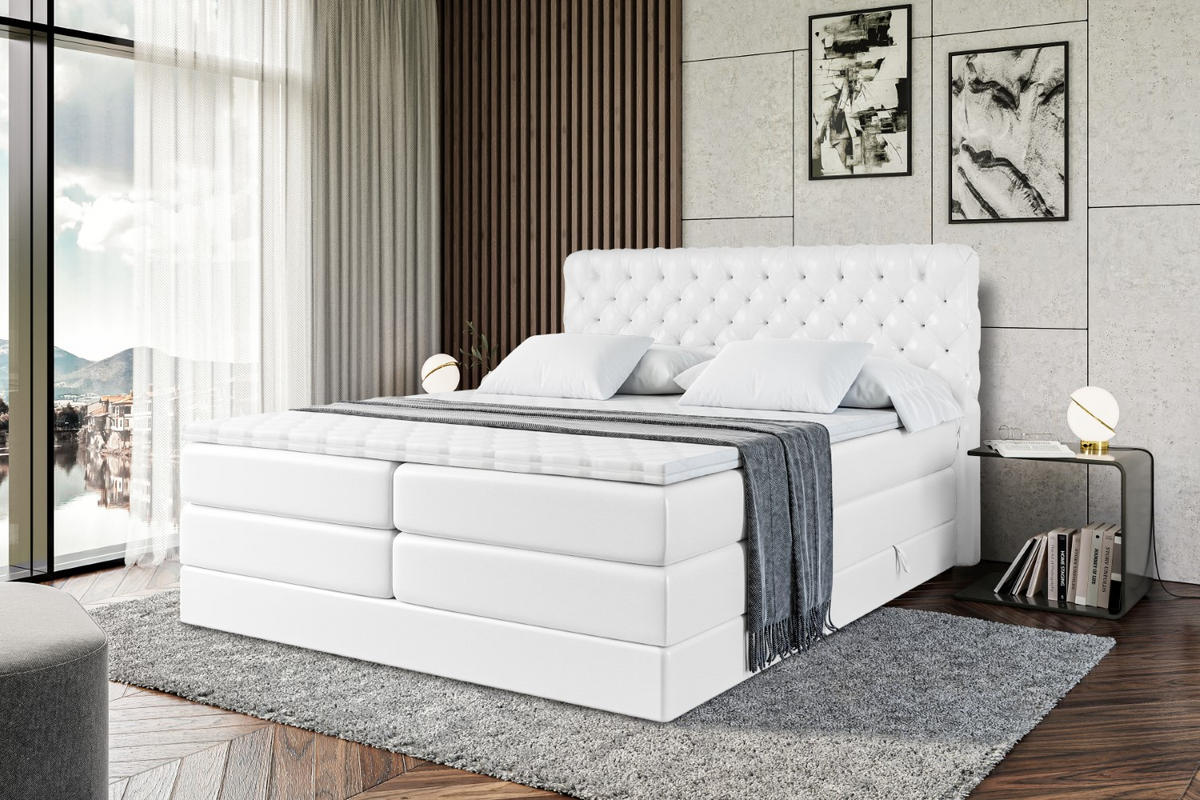 BOXSPRINGBETT BOXI8 KING - 200x200 - H3/H4 - Weiß Hochglanz - Weiß Hochglanz, Holzwerkstoff (200/200cm) - ALTDECOR