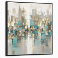 LEINWAND Bilder mit Rahmen - Abstrakt - Blöcke - Gold - Skyline - 90x90 - Beige, Textil (90/90cm) - MuchoWow
