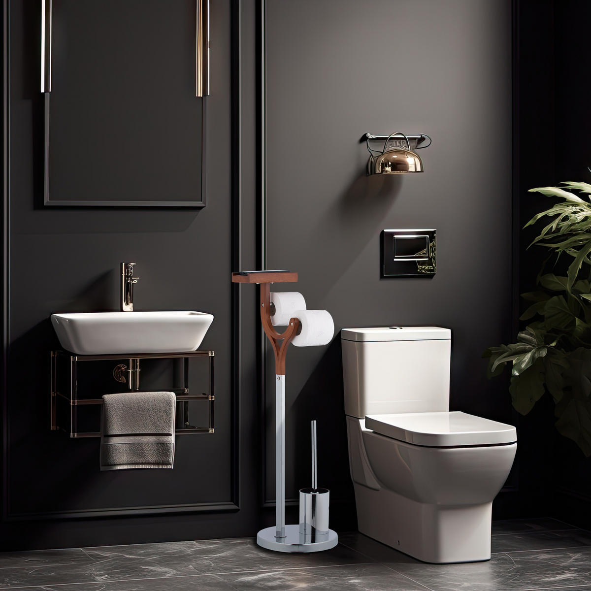WC-GARNITUR - Silberfarben, Holzwerkstoff/Kunststoff (25/84/30cm) - Relaxdays
