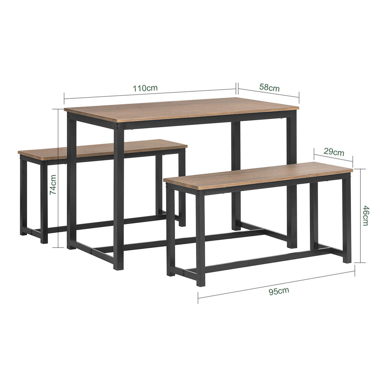 ESSTISCH + 2 x SITZBÄNKE - Braun, Holzwerkstoff/Metall (110/74/58cm) - SoBuy
