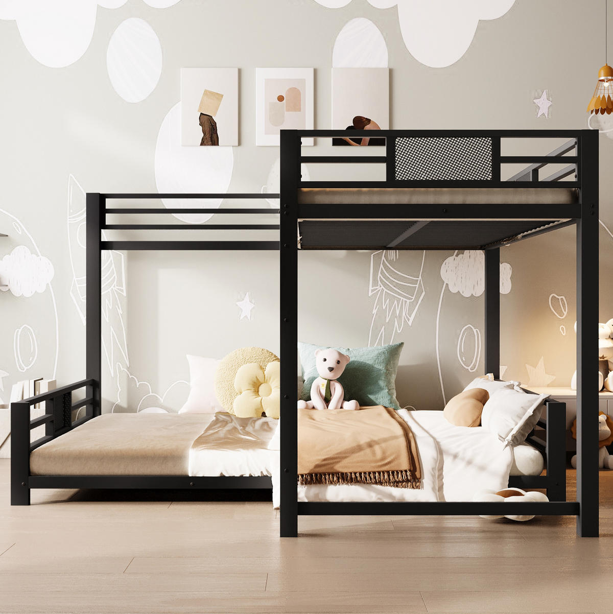 ETAGENBETT aus Metall 90x200/140x200 cm Schwarz mit Schutzgittern - Schwarz, Metall (140/200cm) - IVMEU