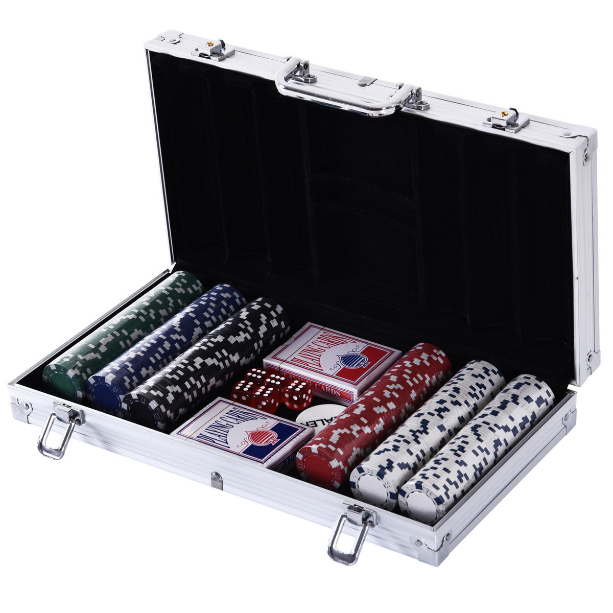 POKERKASETTE DE-18657 300 Jetons, 2 Kartendecks Aluminium - Silberfarben, Metall (205/38cm) - ComfortXL