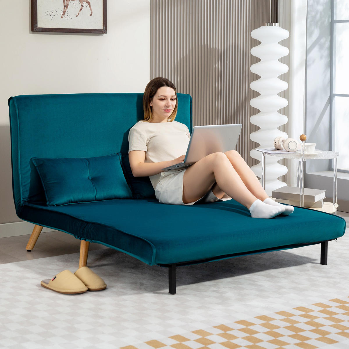 SCHLAFSOFA Polyester Dunkelgrün - Dunkelgrün/Naturfarben, Holz/Textil (75/87/120cm) - HOMCOM