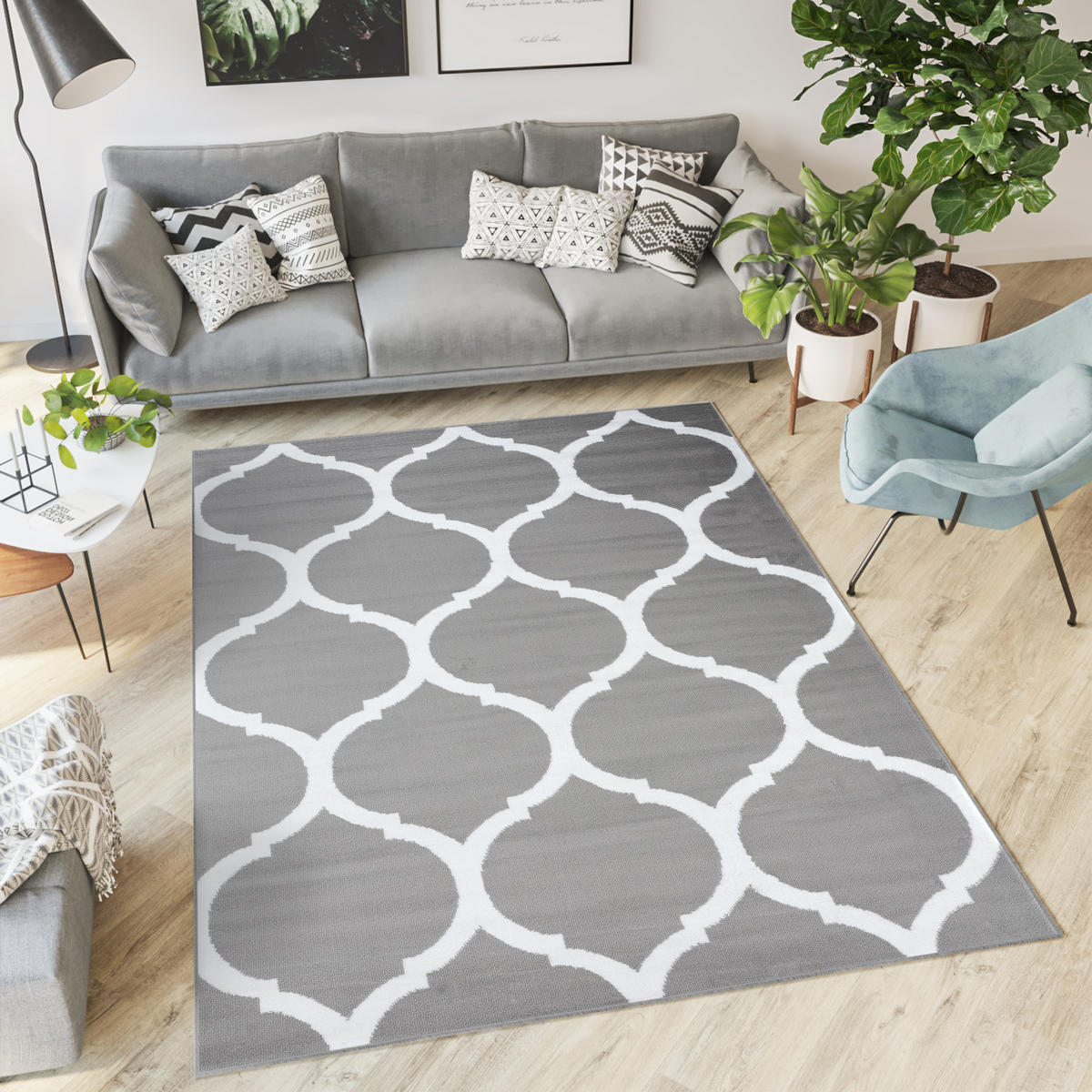 TEPPICH LUXURY Grau Marokkanisch Rauten Gitter 250/300 cm - Hellgrau, Textil (250/300cm) - Tapiso