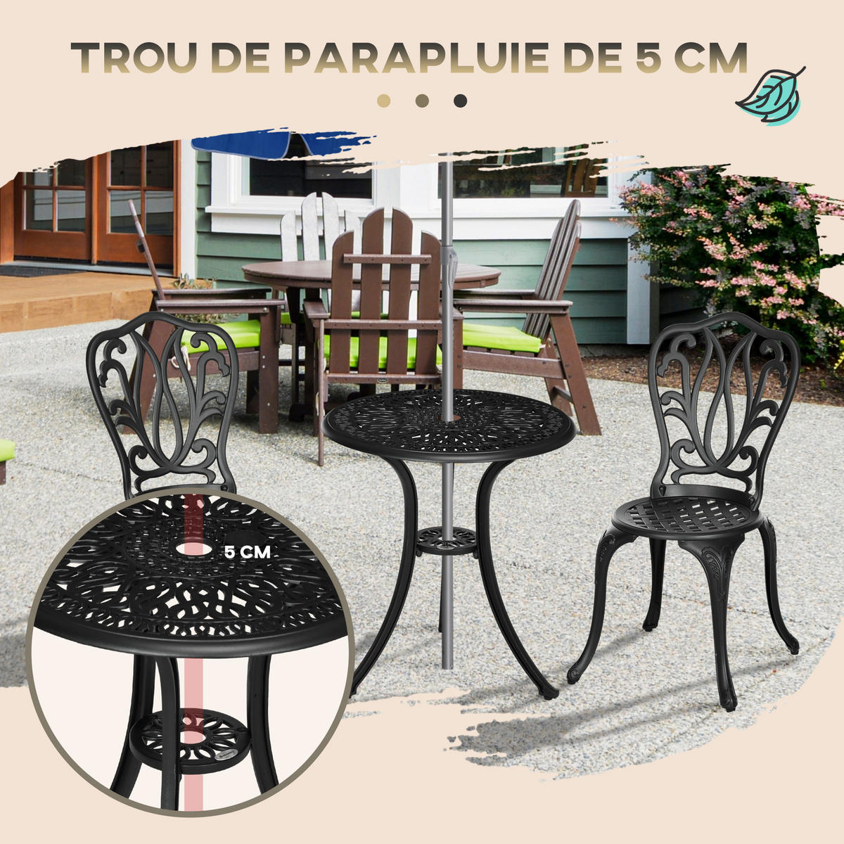BALKONSET 3-teilig DE-14095 Aluguss, Retro-Stil Schwarz - Schwarz, Metall - ComfortXL