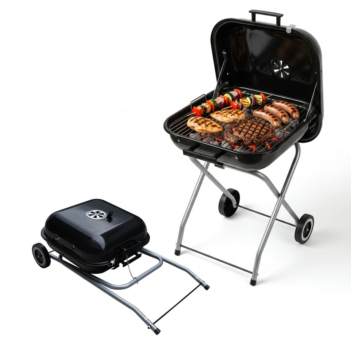 HOLZKOHLEGRILL - Schwarz, Kunststoff/Metall (47/81/54cm) - Relaxdays