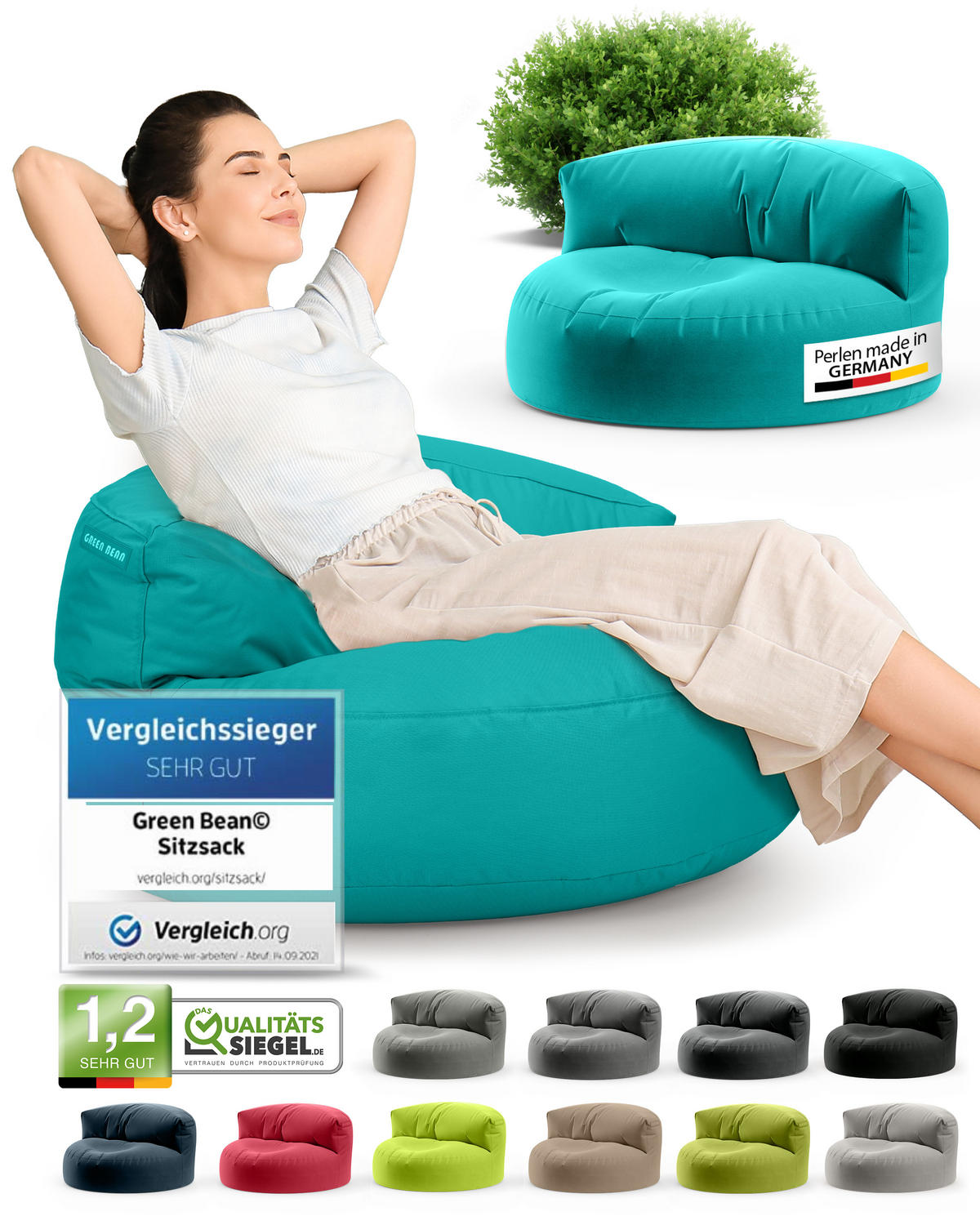 INDOOR OUTDOOR SITZSACK Lounge Sofa - Türkis, Textil (90/50/50cm) - Green Bean