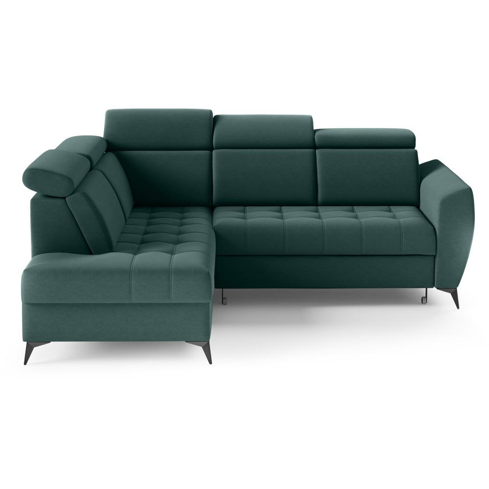 ECKSCHLAFSOFA Aurora II mit verstellbare Kopfstützen, Dunkelgrün, links - Dunkelgrün/Schwarz, Textil (266/204cm) - Beautysofa