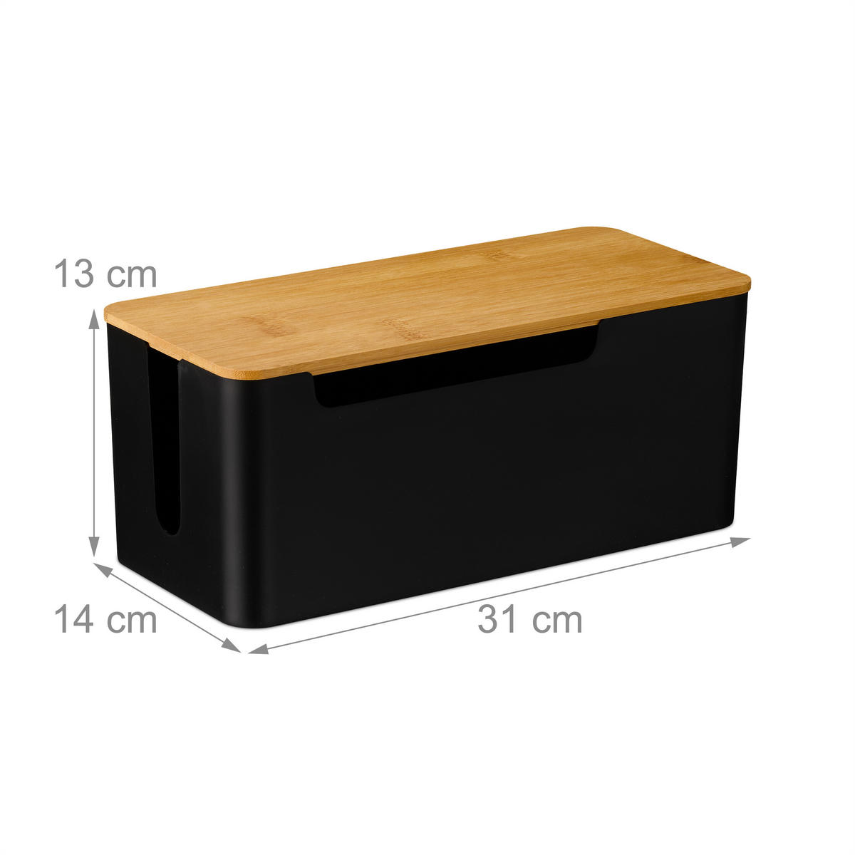 KABELBOX - Schwarz, Holz/Kunststoff (14/31/13cm) - Relaxdays