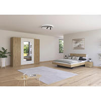 SCHLAFZIMMER Borba in Eiche und Weiß 4 teilig – mit Bettanlage 160x200cm, zwei Nachttisch und Drehtürenschrank 225cm Breite - Braun, Holzwerkstoff (80/200/120cm)