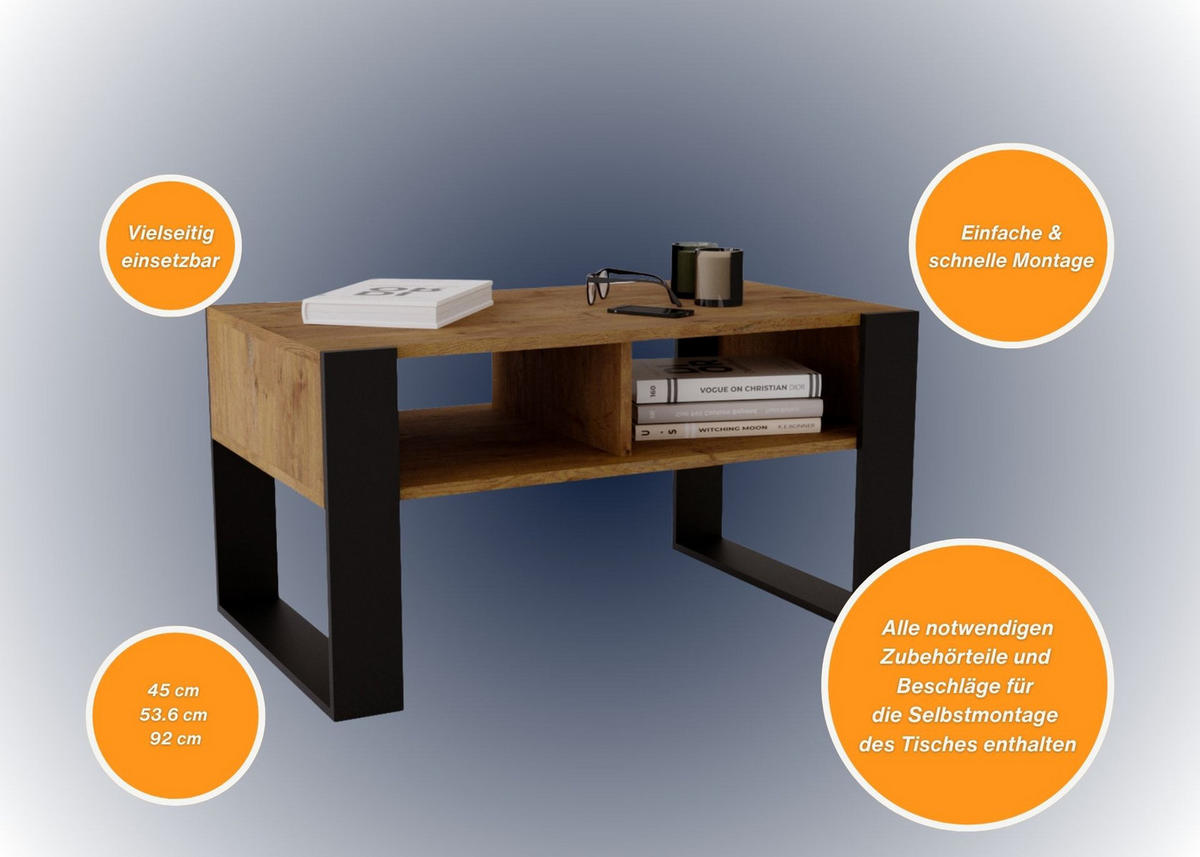 COUCHTISCH Kora92 92/45/53,6 - Nussbaumfarben/Schwarz, Holzwerkstoff (54/92/45cm) - RAUMHIRSCH FURNITURE