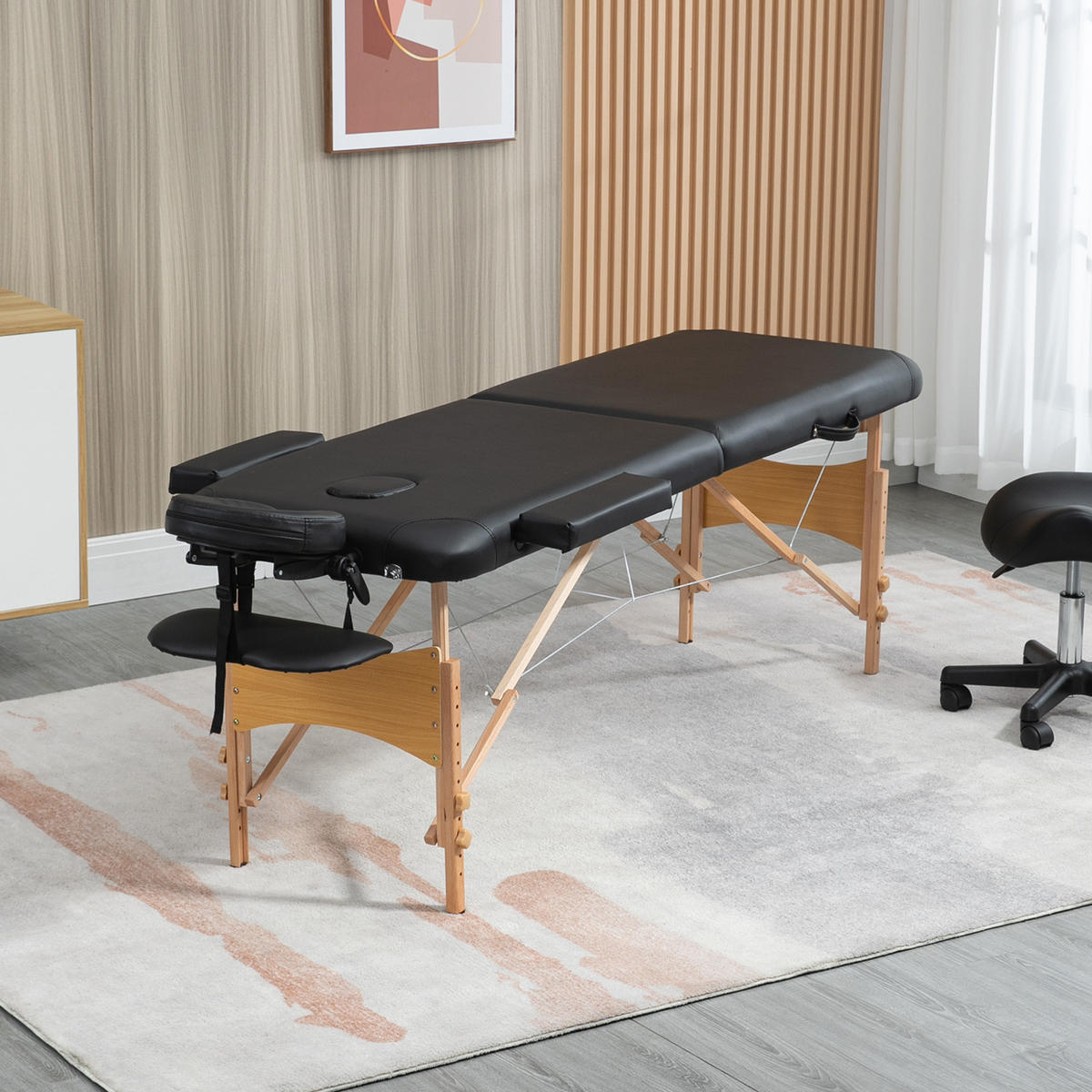 MASSAGELIEGE, klappbarer Massagetisch mit Kopfstütze, für Spa, Salon Kunststoff - Schwarz, Leder (81/92/210cm) - HOMCOM