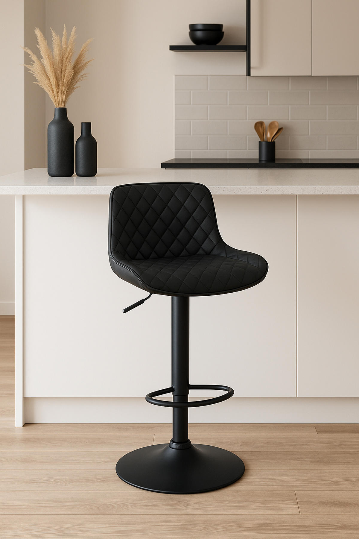 BARHOCKER 2er Set Minerva Kunstleder schwarz - Schwarz, Kunststoff/Metall (48/105/54cm) - TPFLiving