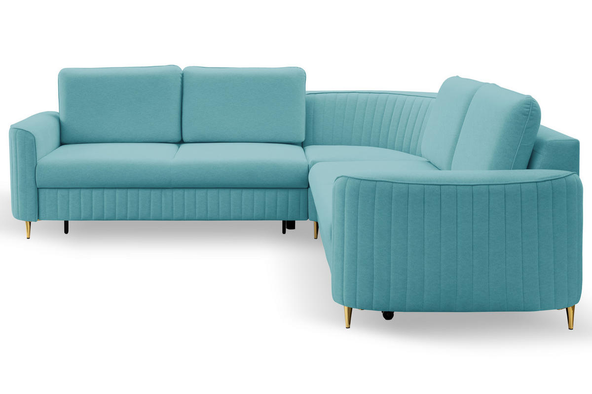 ECKSOFA LAREN, modernes Schlafsofa mit Stauraum, Plastikfüße, L-förmig, lose Rückenkissen freistehend, LINKS 251x252x85 cm Turquoise - Türkis, Holz/Textil (251/252cm) - DomoHome