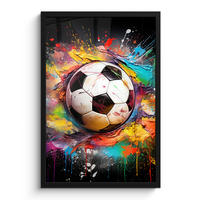GERAHMTES BILD Fußball - Farbe - Farben - Schwarz - Weiß 40x60 cm - Weiß, Papier (40/60cm) - MuchoWow