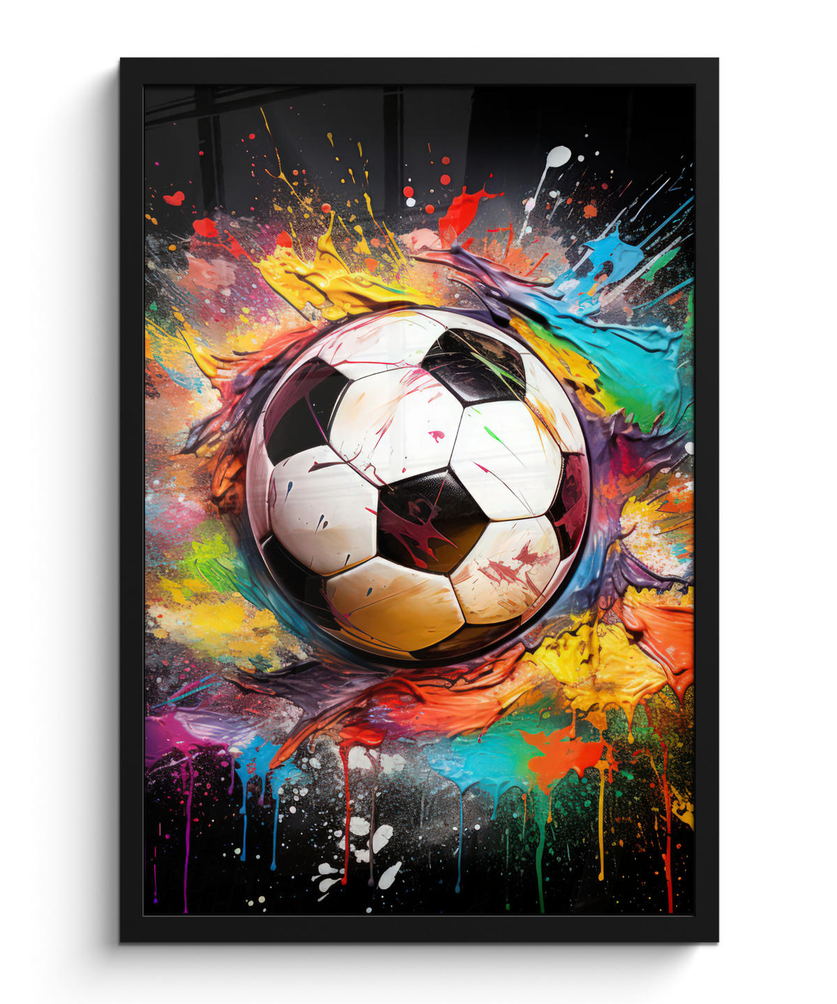 GERAHMTES BILD Fußball - Farbe - Farben - Schwarz - Weiß 40x60 cm - Weiß, Papier (40/60cm) - MuchoWow