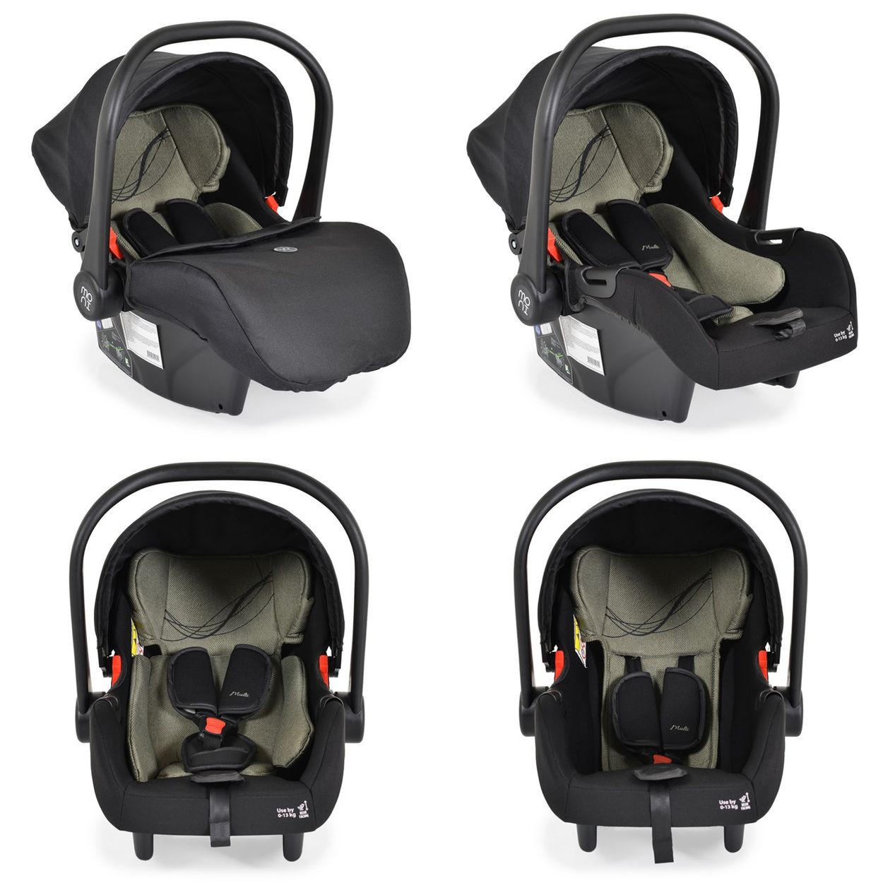 BABYSCHALE i-Size Multi (40 - 87cm) schwarz Gruppe 0+ Fußabdeckung Kopfstütze Gurt - Grün, Kunststoff (33/73/42cm) - Moni