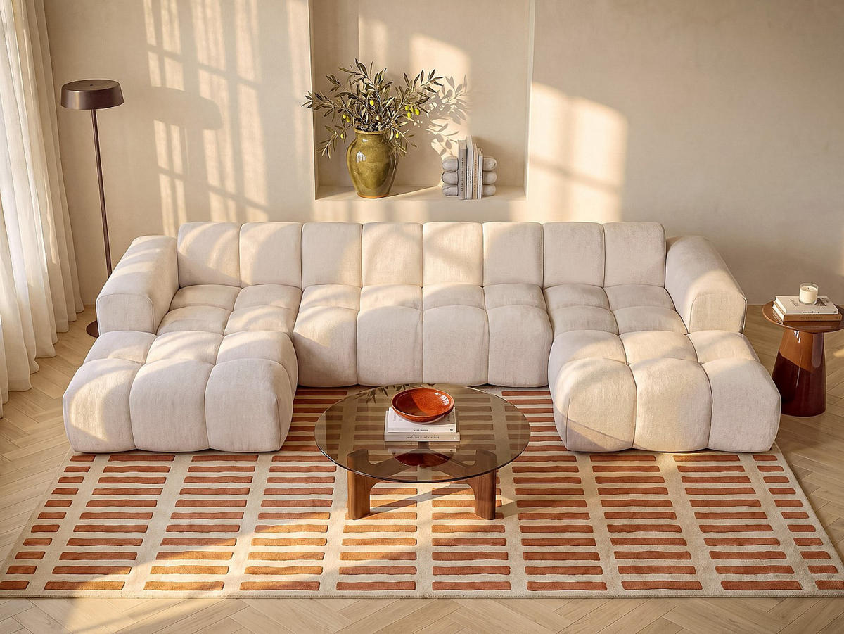 SOFA - 5 Personen - stoff - beige Caleso - Beige, Textil (363/69.5/163cm) - Vente-Unique