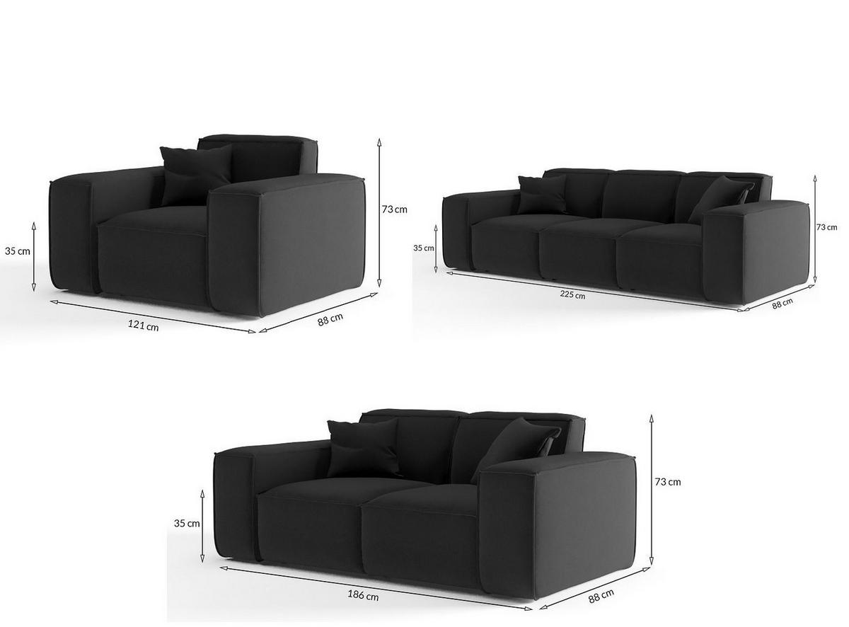 SOFASET Celes Premium 3-2-1 In Opera - Grün, Holzwerkstoff/Textil (225/73/88cm) - Fun Möbel