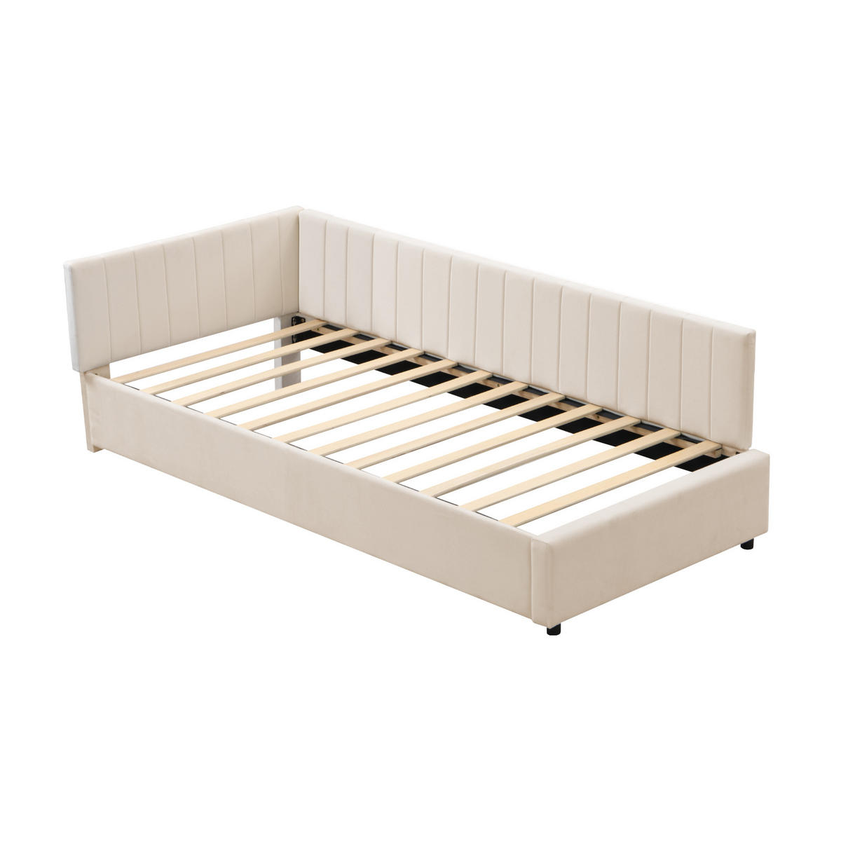 POLSTERBETT 90/200 cm Multifunktionsbett mit Lattenrost hautfreundlicher Samtstoff Beige - Beige, Leder (90/200cm) - OKWISH