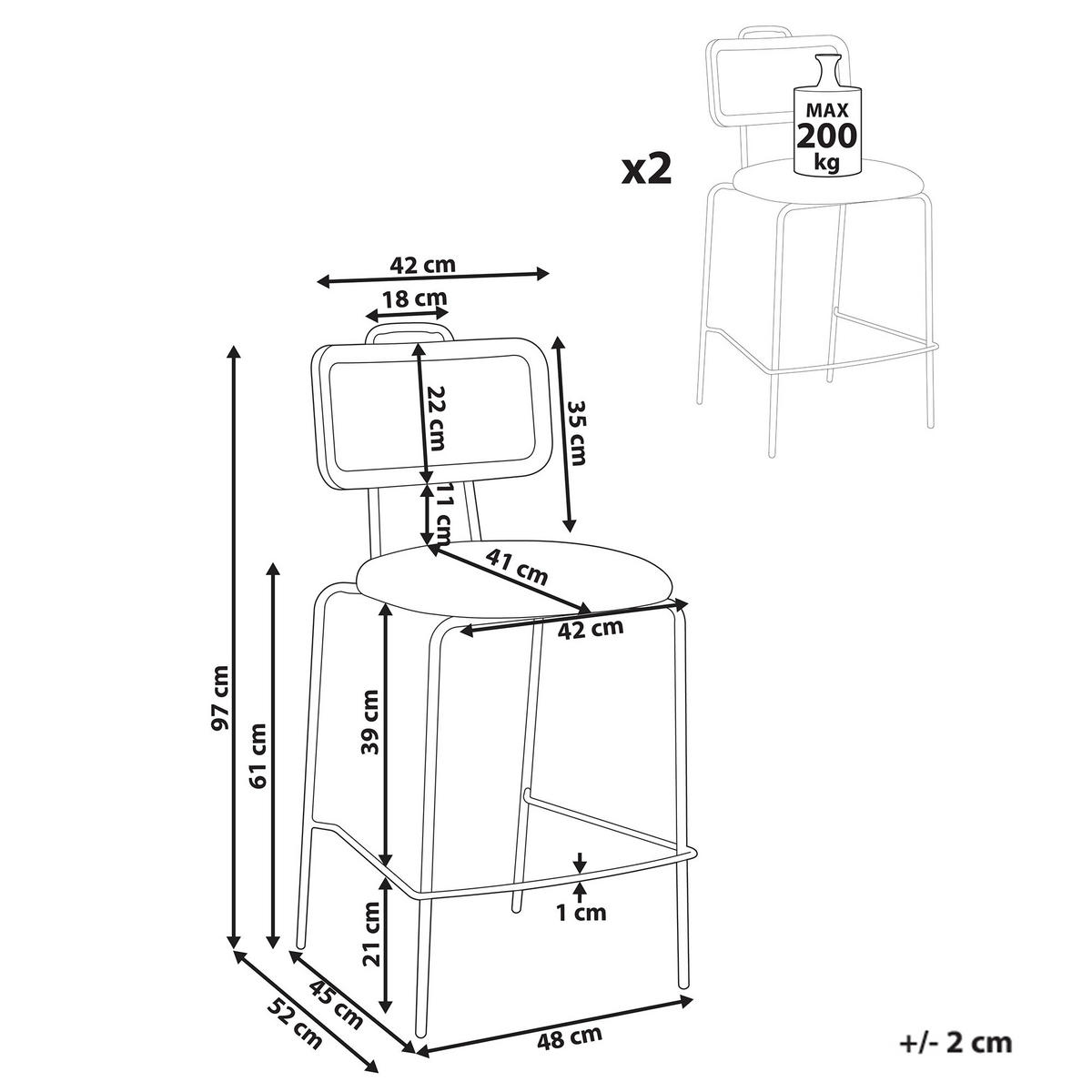 BARSTUHL 2er-Set Braun Adelanto - Braun, Textil (48/97/52cm) - Beliani