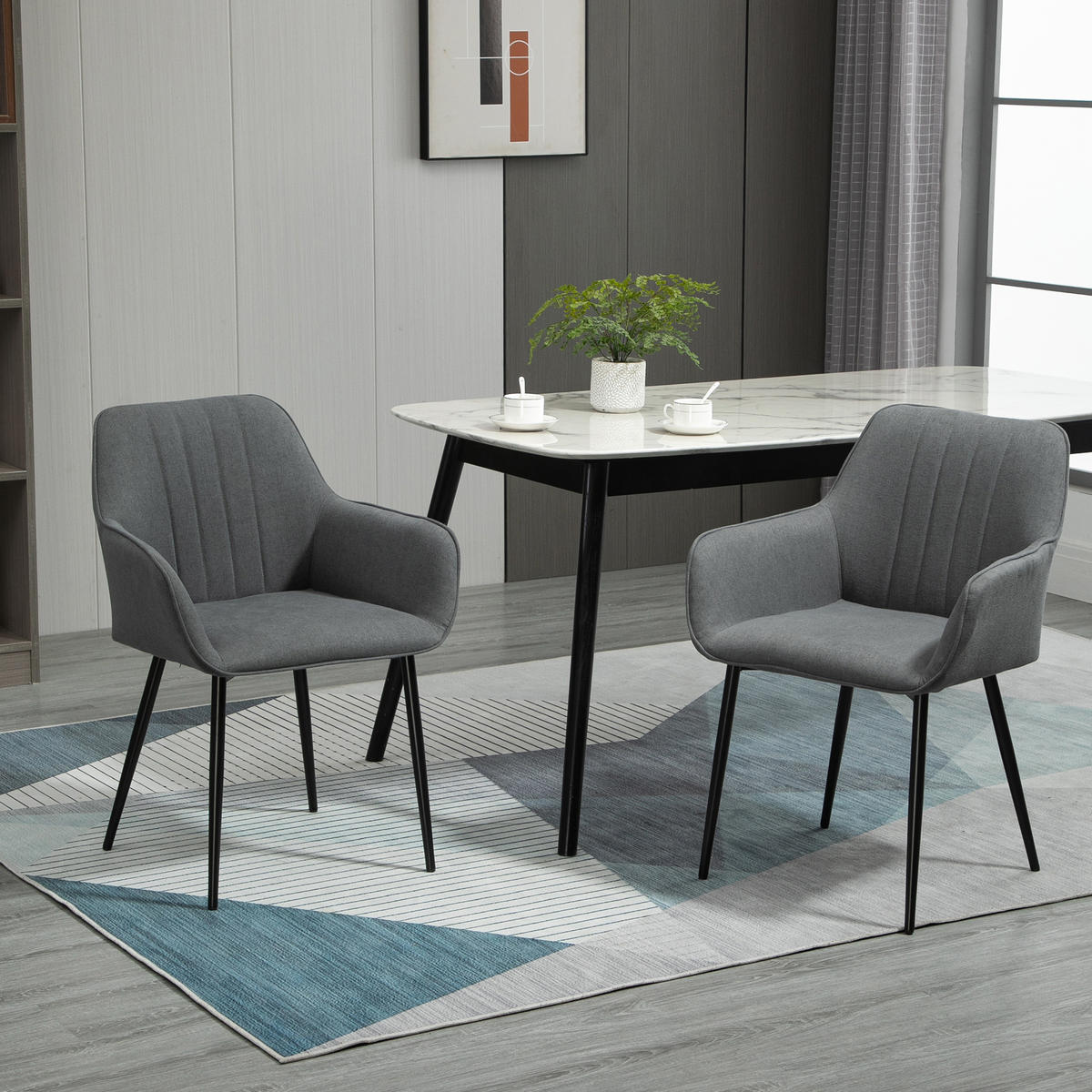 ESSZIMMERSTÜHLE Leinen Metall Dunkelgrau - Dunkelgrau, Textil (56.5/81/59.5cm) - HOMCOM