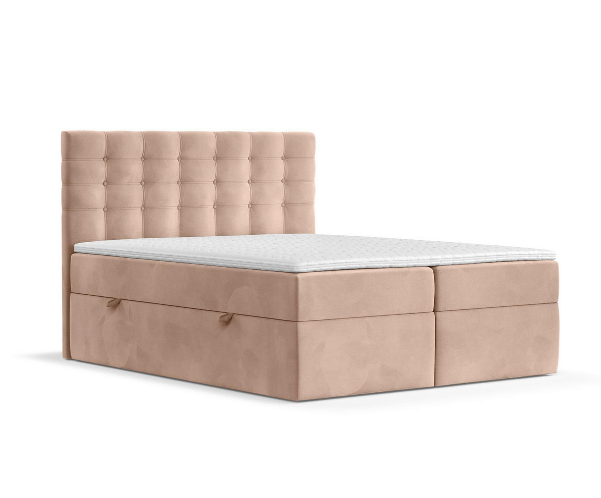 BOXBETT Sansa Korallenfarbe 120/200 cm mit Taschenmatratze und Topper - Koralle/Schwarz, Holz/Holzwerkstoff (120/200cm) - Maison de Reve