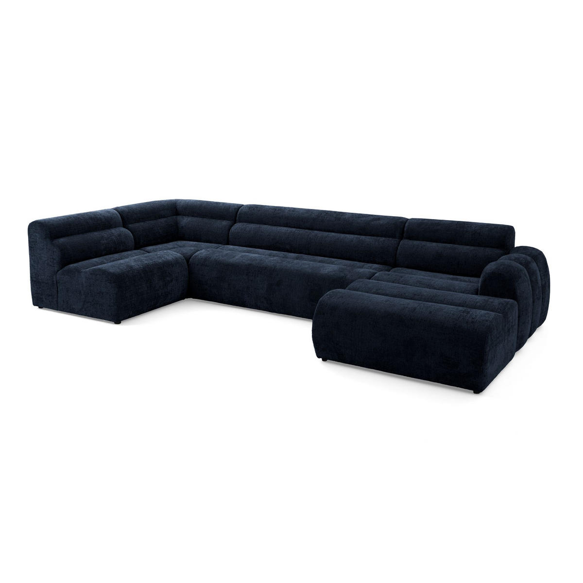 6-SITZER modulares Wohnlandschaft U XXL VEER SET 5 Links, 368 x 175 cm, Chenille Webstoff Marine - Schwarz/Dunkelblau, Holz/Kunststoff (368/75/175cm) - Muffo