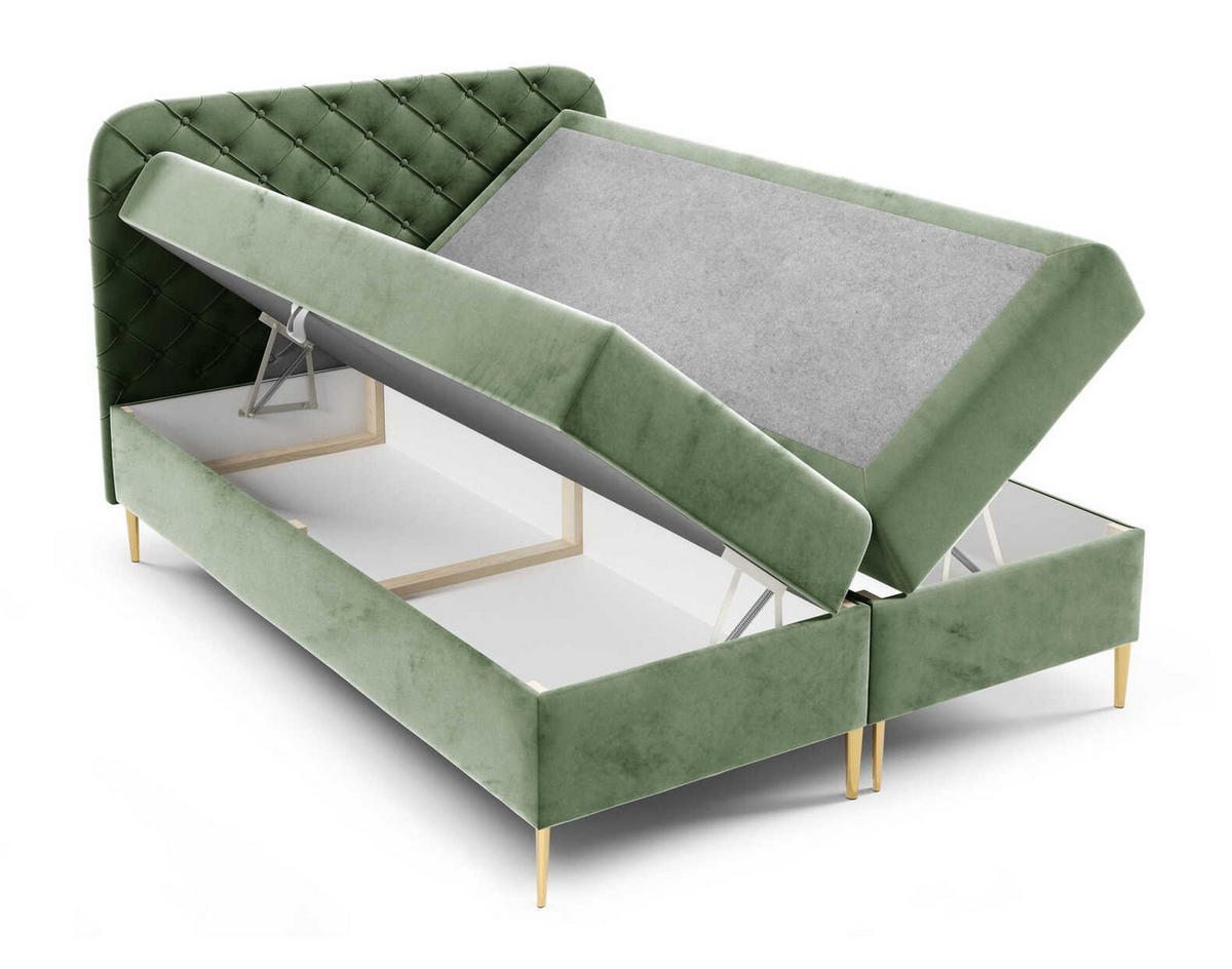BOXSPRINGBETT 180x200 Elara, Chesterfield, 15 cm Beine, Matratze, Kaki - Olivgrün, Holz/Textil (180/200cm) - Emporius