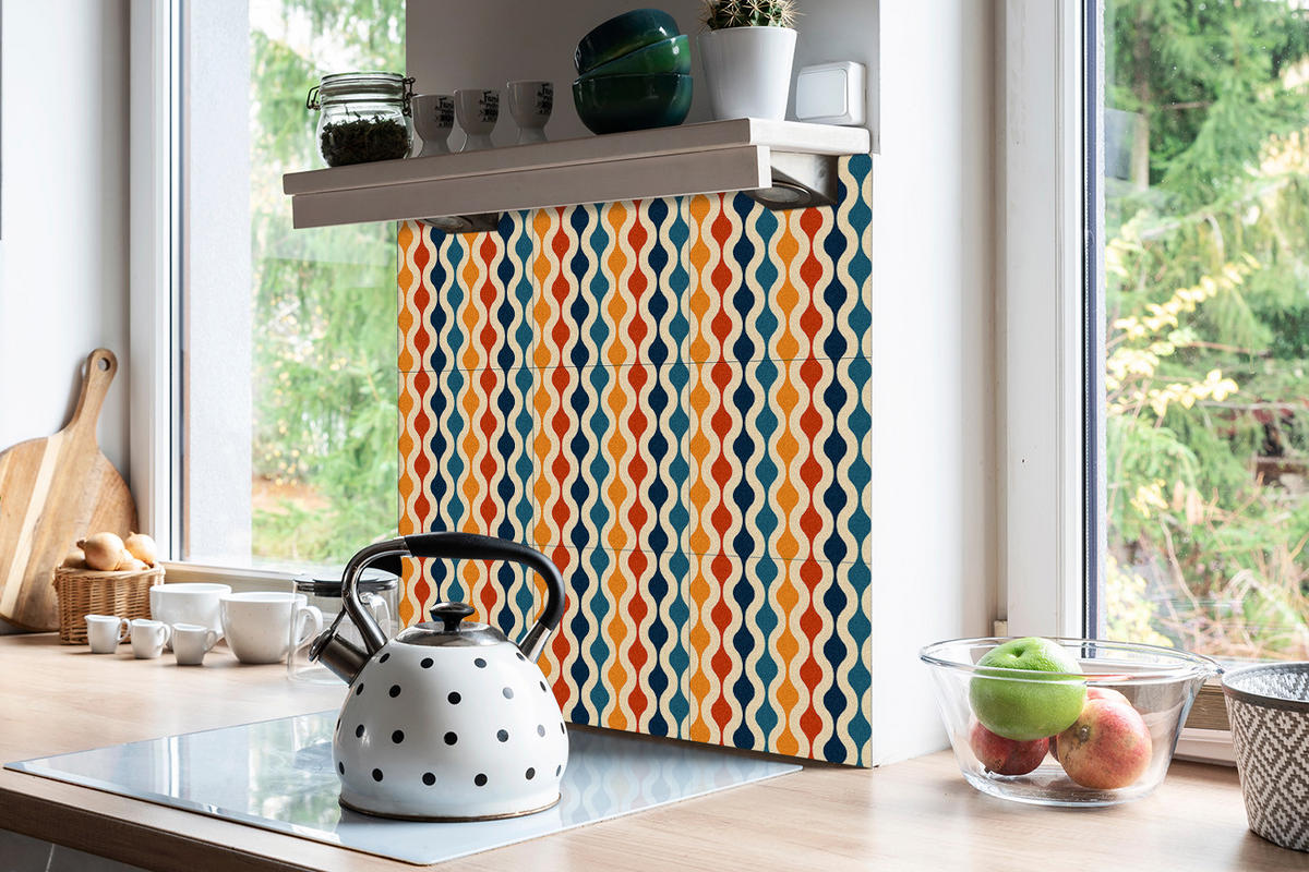 FLIESENAUFKLEBER 9 Stück 30x30 cm selbstklebend Retro-Muster - Multicolor, Textil (30/1.6/30cm) - TULUP