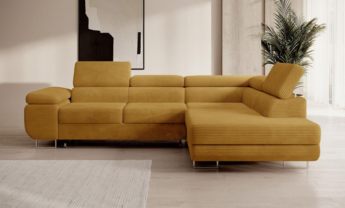 ECKSOFA Stevil Senfgelb Cordbezug - Silberfarben/Messingfarben, Textil/Metall (275/203cm) - Selsey