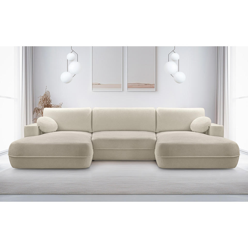 Thumbnail - AX Living Wohnlandschaft, Beige, Textil, Uni, 4-Sitzer, Füllung: Polyurethan (Pur), U-Form,Rechteckig, rund, 364x87x168 ...