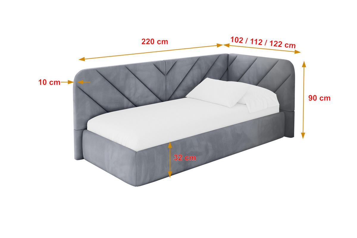 EINZELLBETT Jugendbett mit Bettkasten und Matratze H3/H4, Links - FIKY 90x200 Grau - Grau, Holzwerkstoff/Textil (90/200cm) - ALTDECOR