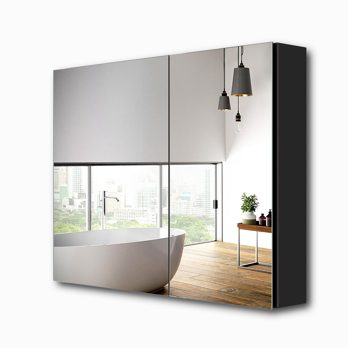 SPIEGELSCHRANK Schwarz 85/65/14,5 - Schwarz, Metall (65/65/85cm) - EMKE