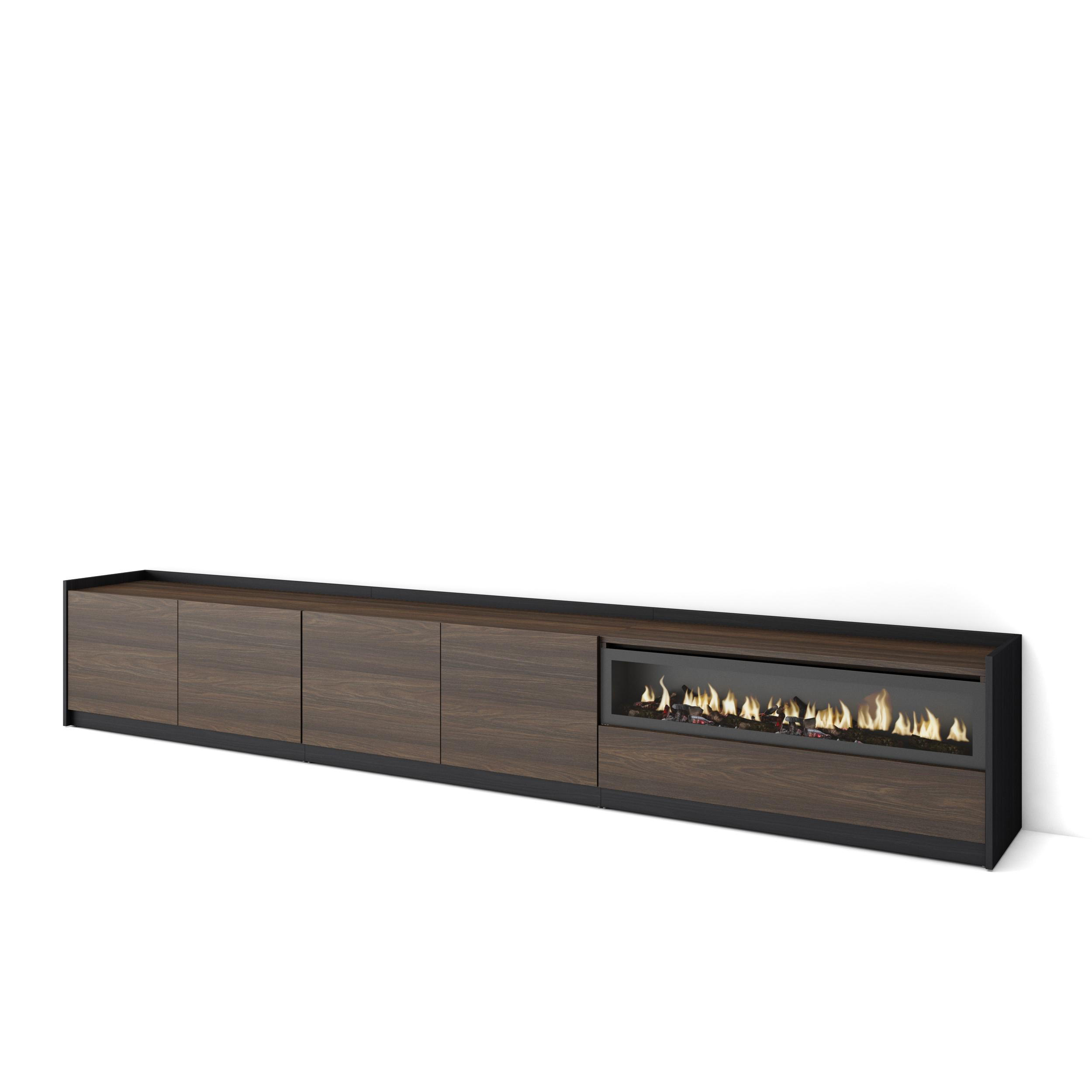 TV-SCHRANK, Dunkler Eiche und Schwarz, Elektrokamin, 310/37/50cm - Dunkelbraun, Holzwerkstoff (310/50/37cm) - Skraut Home