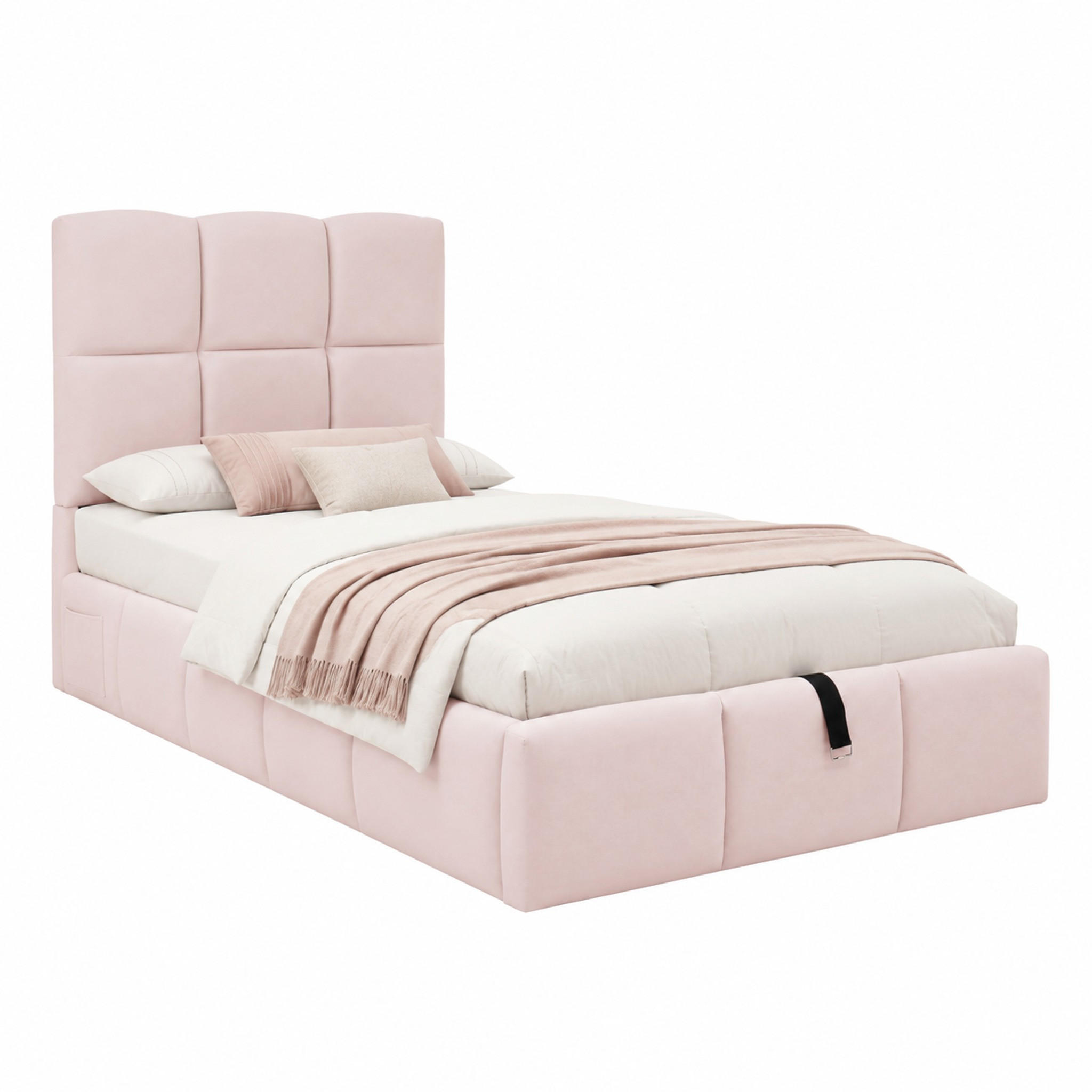 BETT mit Stauraum und USB 90x200 cm Samt Pink - Pink, Metall (90/200cm) - Meubliv