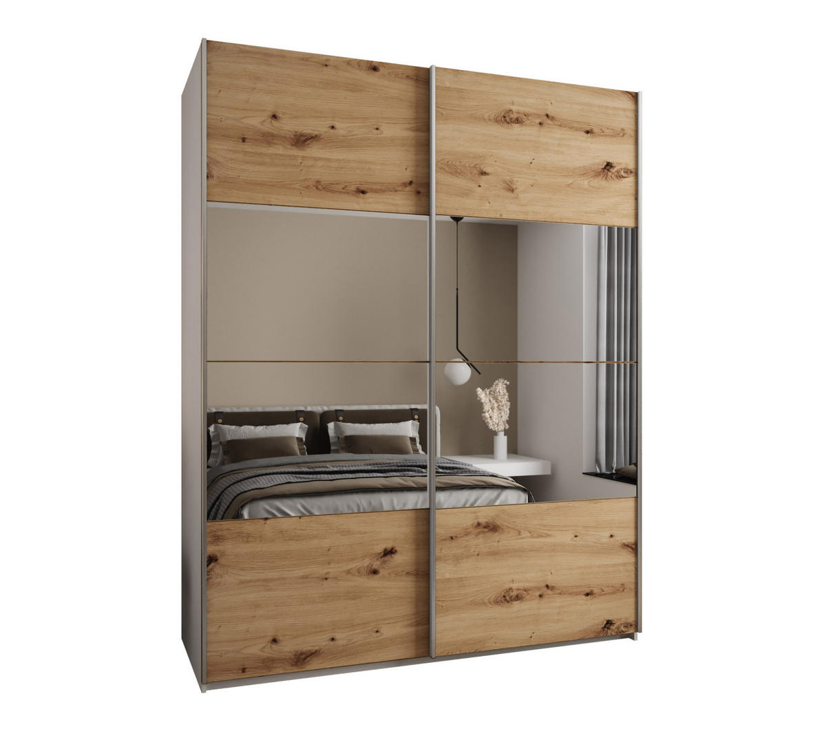 SCHWEBETÜRENSCHRANK 245,5/190/64 2-türig - Silberfarben/Weiß, Holz/Metall (190/245/64cm) - Abiks Möbel