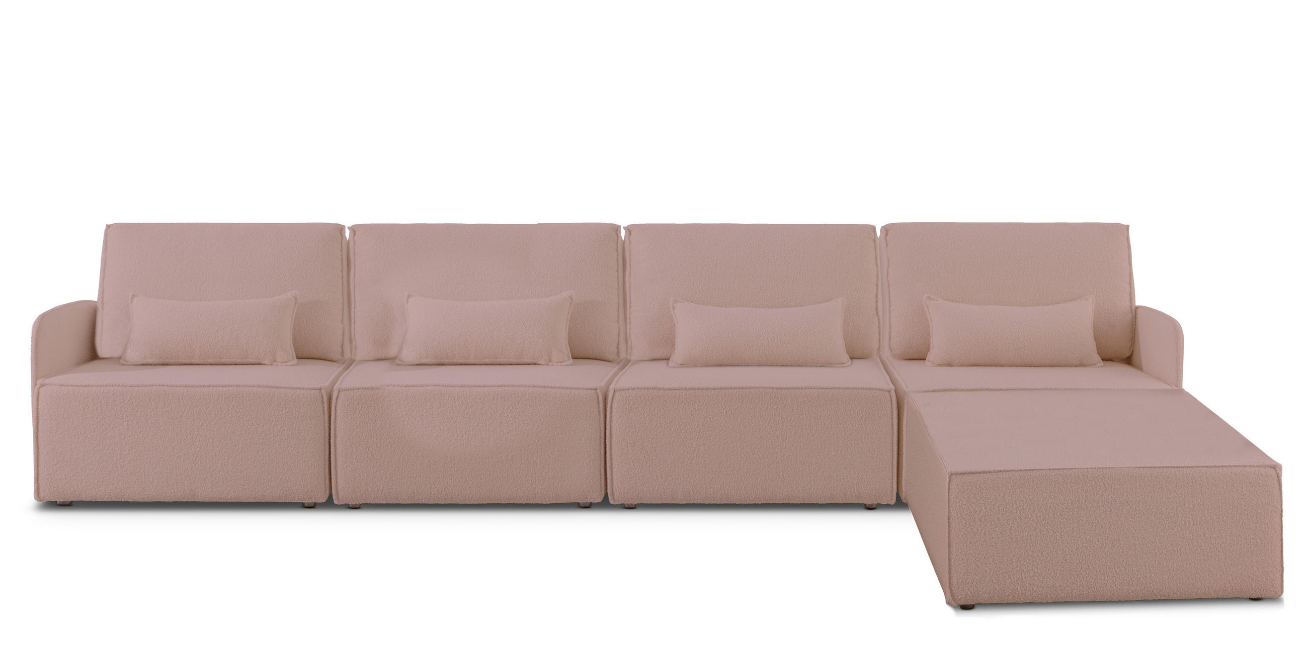 4-SITZER-SOFA Chaiselongue bezogen Bouclé und Kiefernholz Hellrosa LEA - Pink, Textil (368/87/90cm) - RNT By Really Nice Things