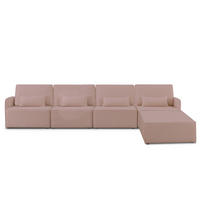 4-SITZER-SOFA Chaiselongue bezogen Bouclé und Kiefernholz Hellrosa LEA - Pink, Textil (368/87/90cm) - RNT By Really Nice Things
