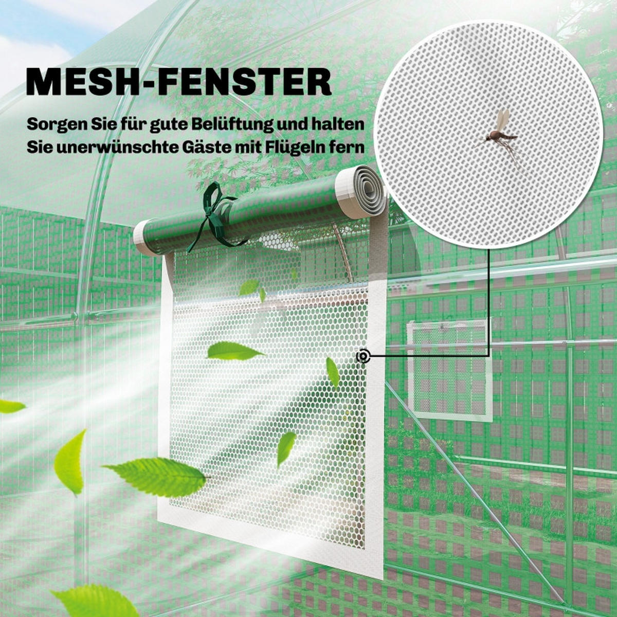 GEWÄCHSHAUS aus Polyethylen 200x300x200 cm in Grün mit 6 Netzfenstern - Grün, Kunststoff (300/200/200cm) - Modfu