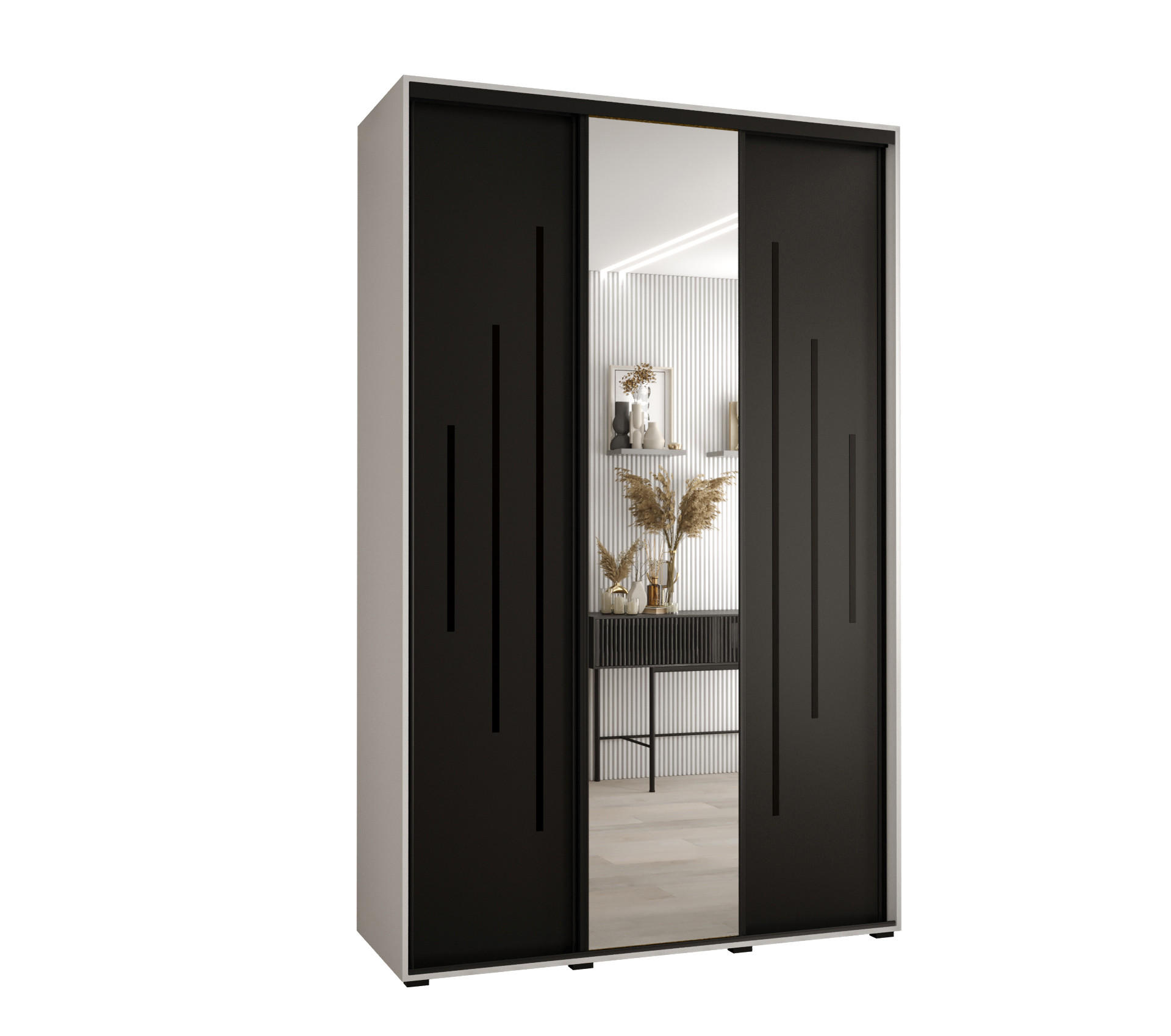 Abiks Möbel Schwebetürenschrank Weiß, Schwarz, Schwarz 160x235x60 cm