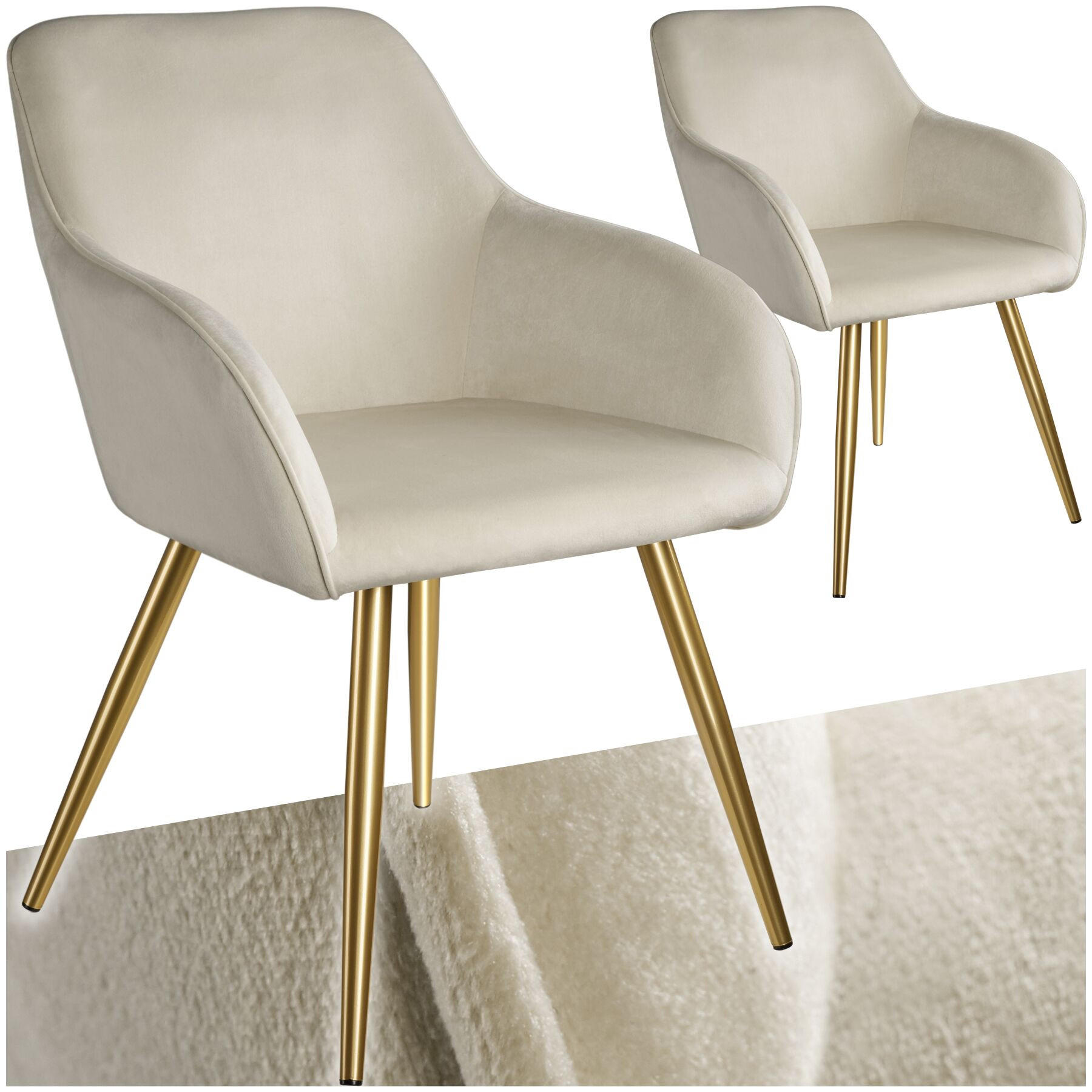 ESSZIMMERSTUHL 2er Set Marilyn 58 x 62 x 82 cm creme/gold - Goldfarben/Creme, Textil (58/82/62cm) - tectake