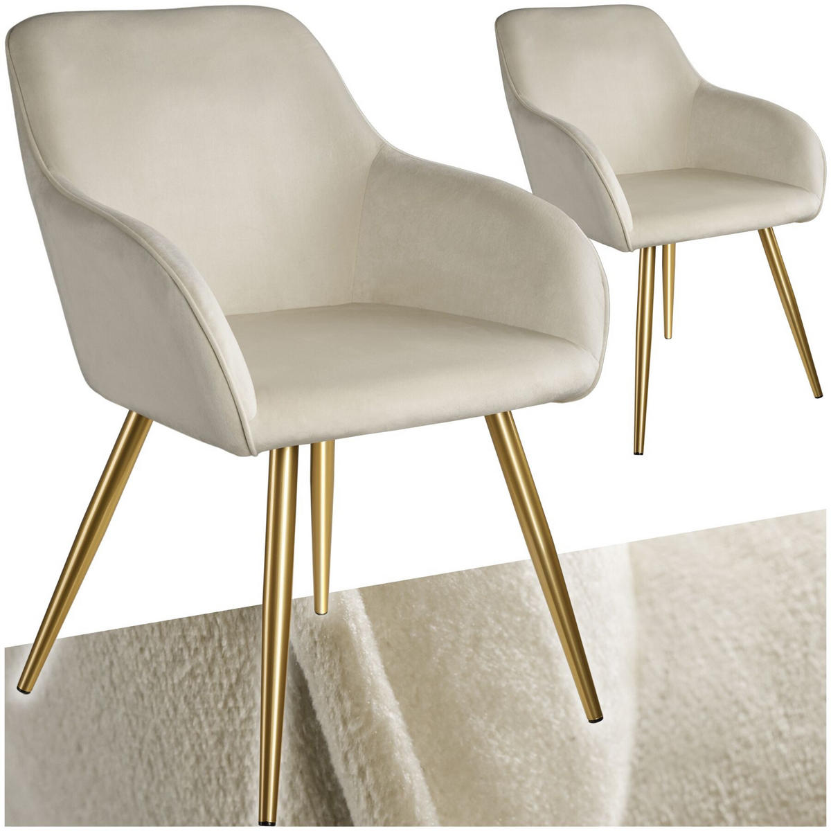 ESSZIMMERSTUHL 2er Set Marilyn 58 x 62 x 82 cm creme/gold - Goldfarben/Creme, Textil (58/82/62cm) - tectake