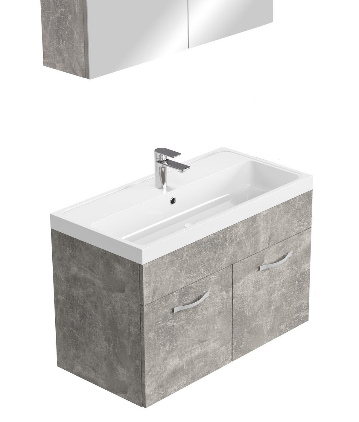 BADMÖBEL-SET Paso 3 Teile Beton Grau - 80 x 35 x 55 cm - Grau, Holz (80/55/40cm) - Badplaats