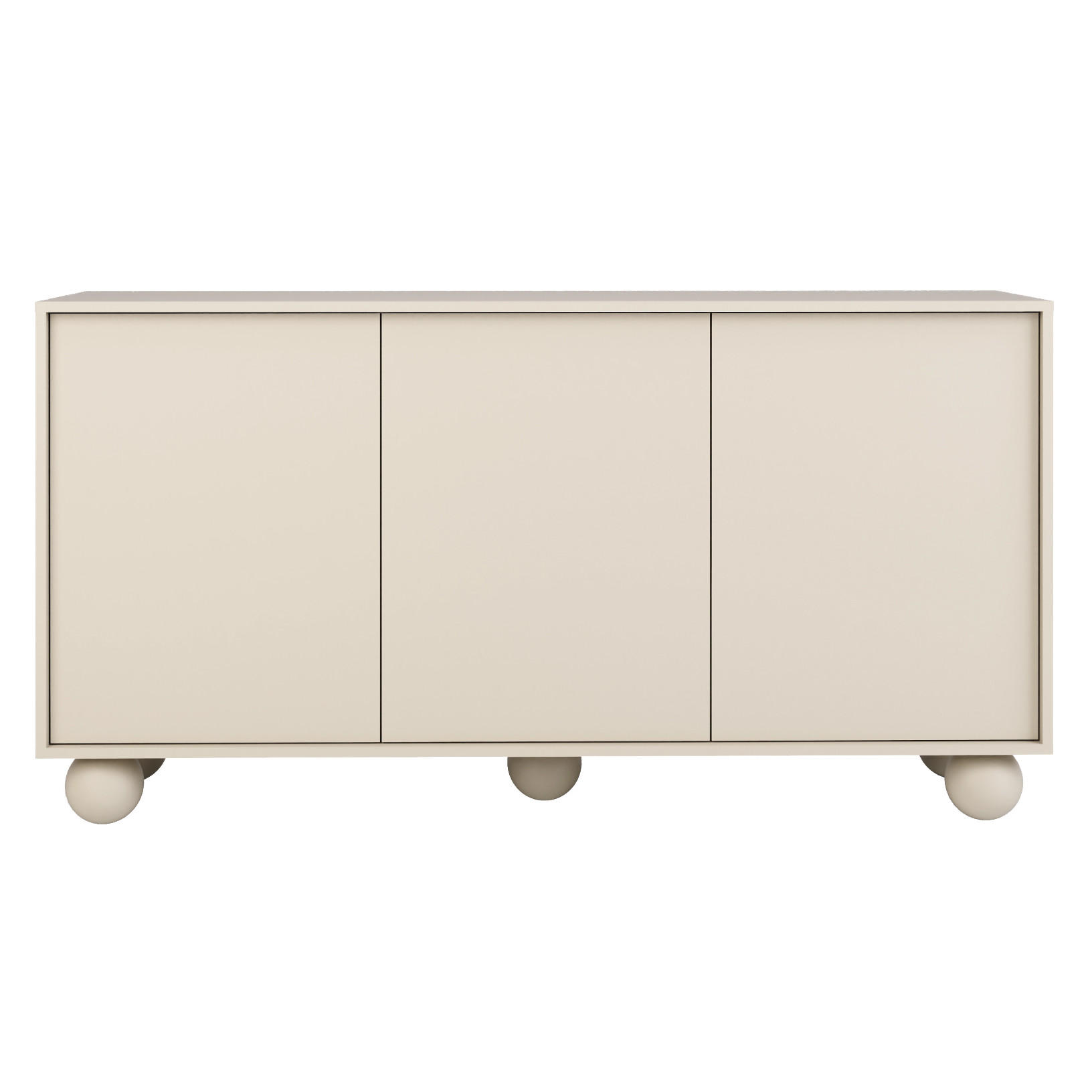 Beautysofa KOMODA Adel se 3 dvířky a kulatými nožkami, 154 cm, bezúchytková, kašmír