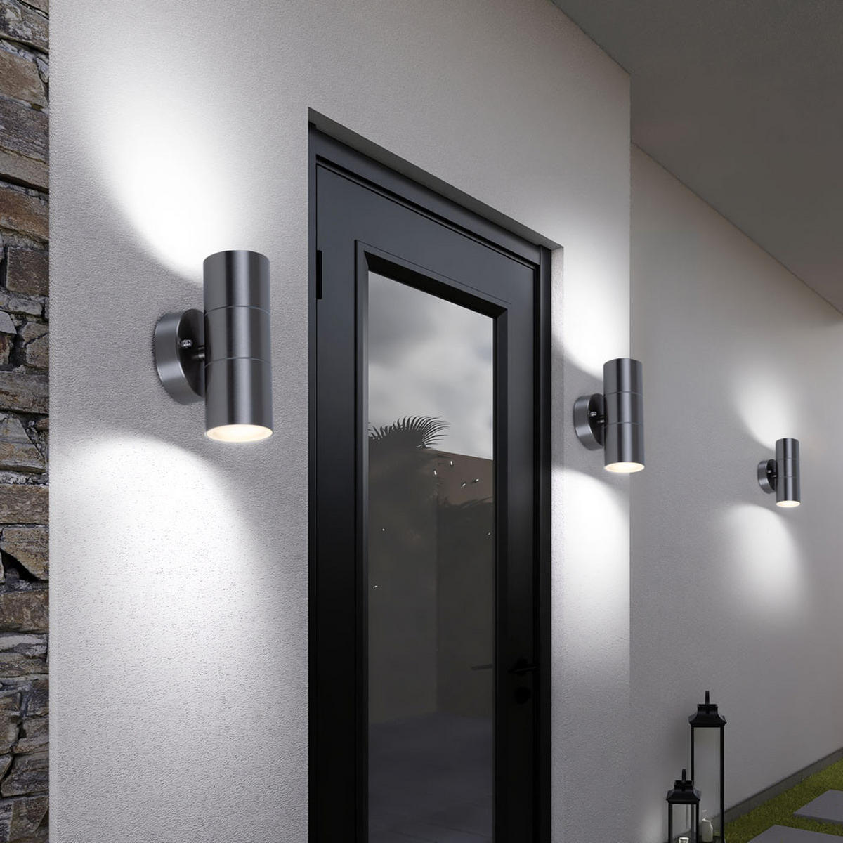 LED AUSSEN-WANDLEUCHTE Edelstahl Silber 3er Set - Silberfarben, Glas (6/16/9.3cm)