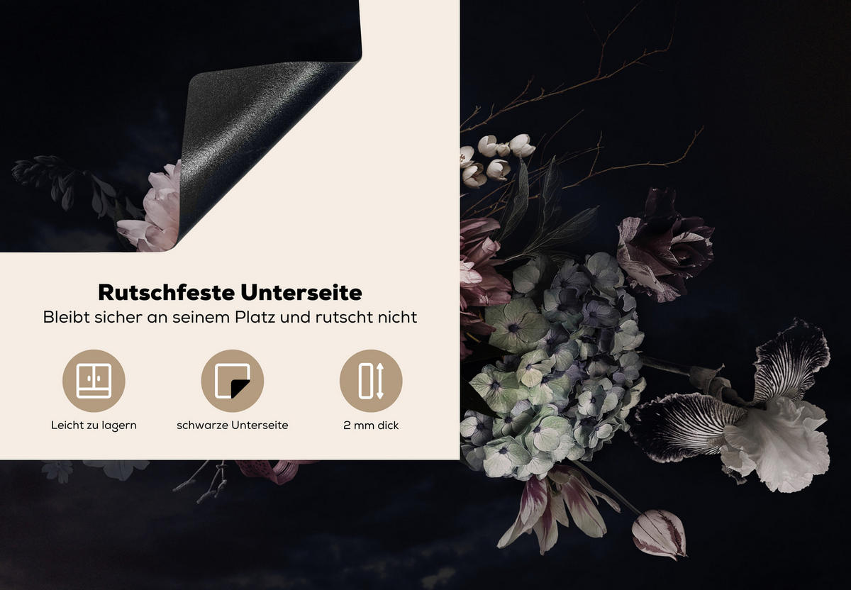 HERDABDECKPLATTE Blumen - Vintage - Pastell - Rosa - Weiß 75x52 cm - Altrosa, Kunststoff (75/0.2/52cm) - MuchoWow