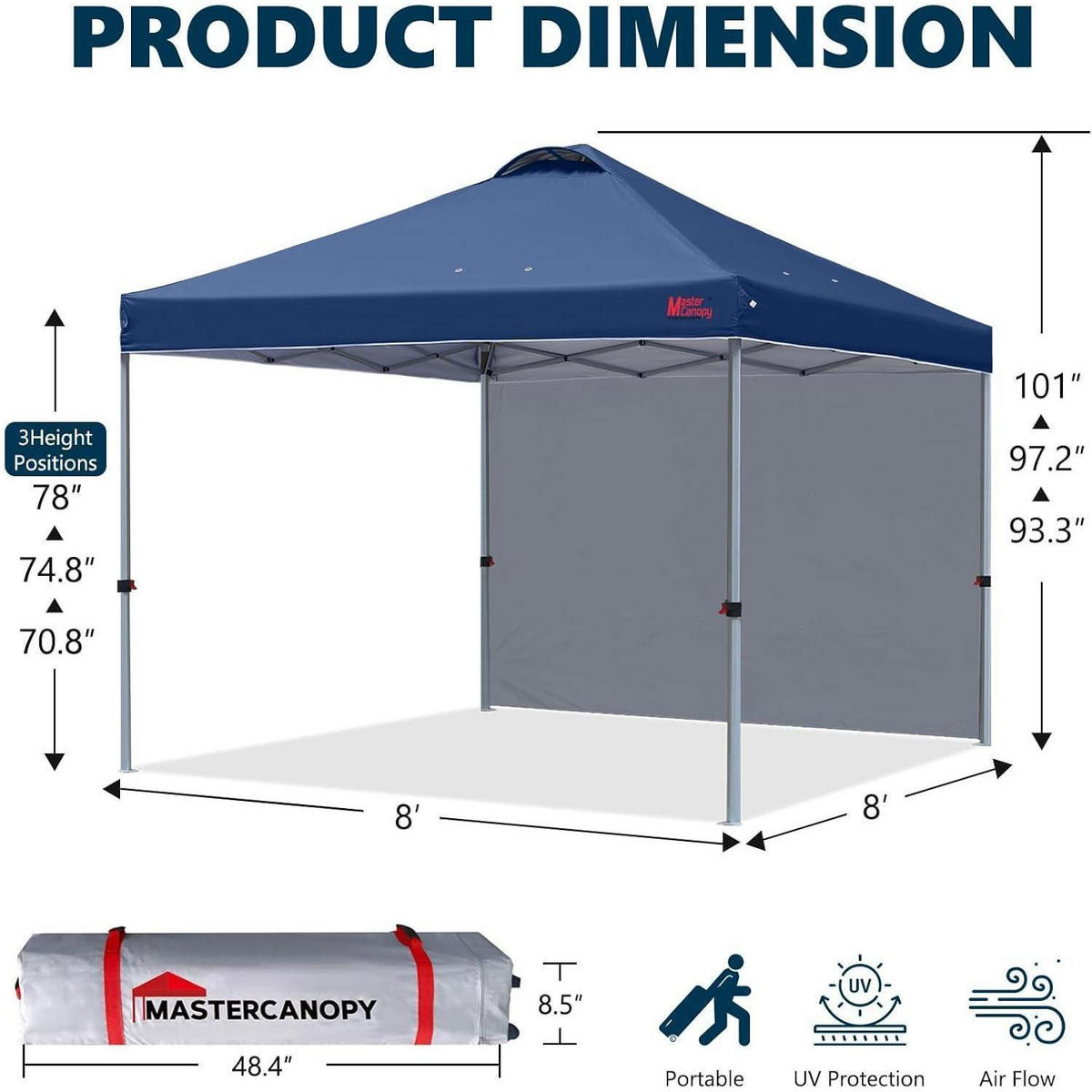 FALTPAVILLON 2,5 x 2,5 m mit Seitenwand Marineblau - Dunkelblau, Textil (238/257/238cm)