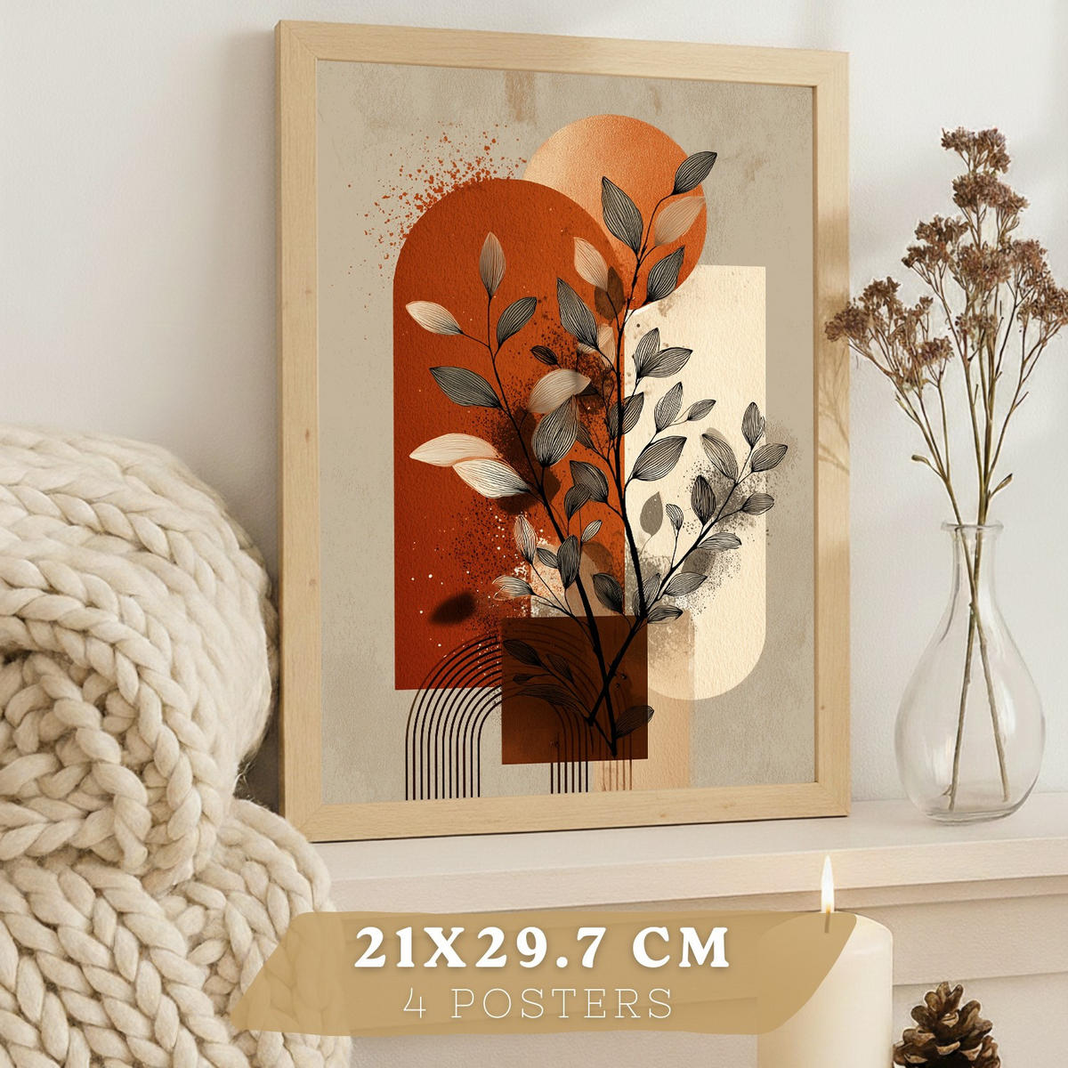 PLAKAT Sada 4 Abstraktní Reds A3 Lehký dřevěný rám - béžová, papír (29.7/1/42cm) - Nacnic