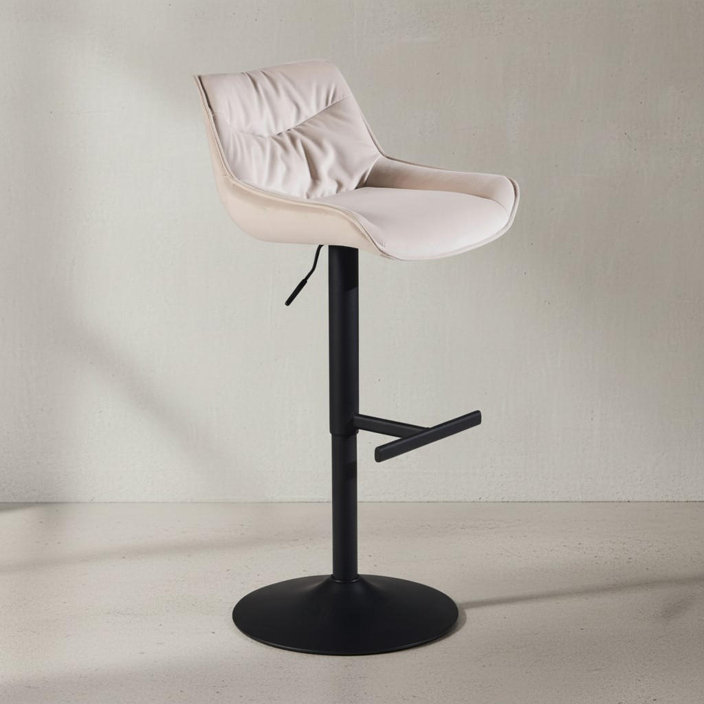 BARHOCKER Samt Lehne Höhenverstellbar Trompetenfuß Gepolstert, Beige 45x55x106 cm - Beige/Schwarz, Textil/Metall (45/106/55cm) - KADIMA DESIGN